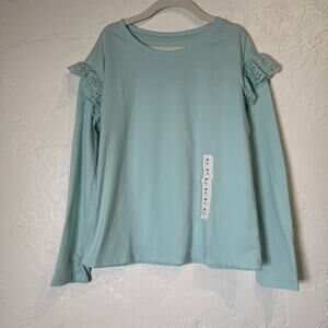 NWOT Cat & Jack Girls Size 8 Medium Long Sleeve Mint Green Ruffles Eyelet